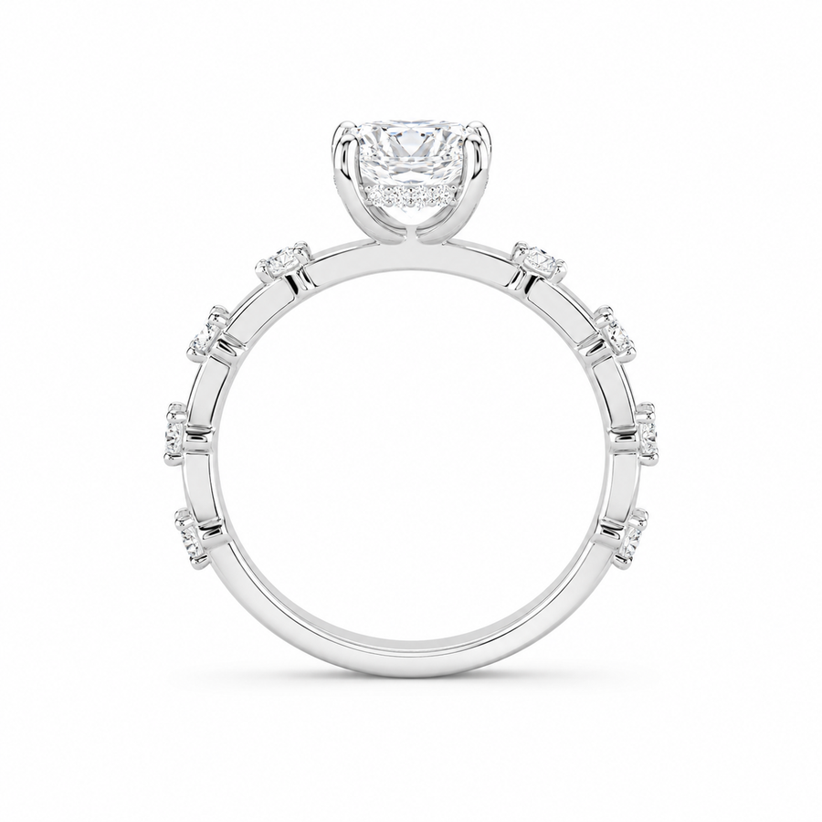3.00 CT Radiant Cut Lab-Grown Diamond Hidden Halo Engagement Ring in 14K White Gold – Distance Pavé Wedding Band Design