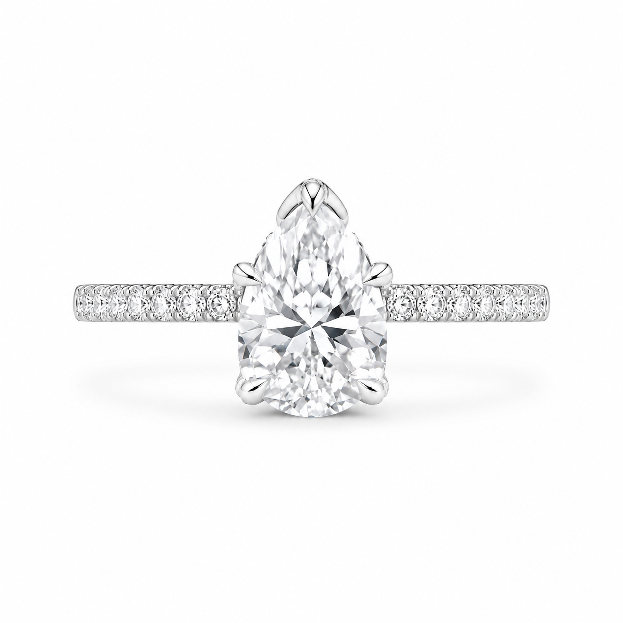 1.51 CT Pear Cut Lab-Grown Diamond Hidden Halo Engagement Ring in 14K White Gold – Timeless Anniversary Design