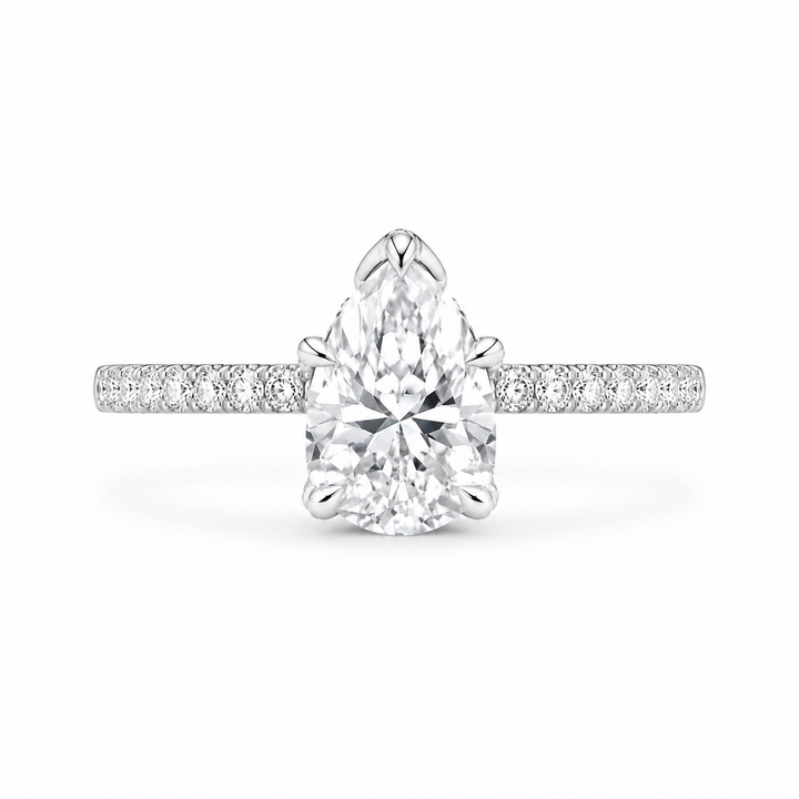1.51 CT Pear Cut Lab-Grown Diamond Hidden Halo Engagement Ring in 14K White Gold â€“ Timeless Anniversary Design from Diamond Studio