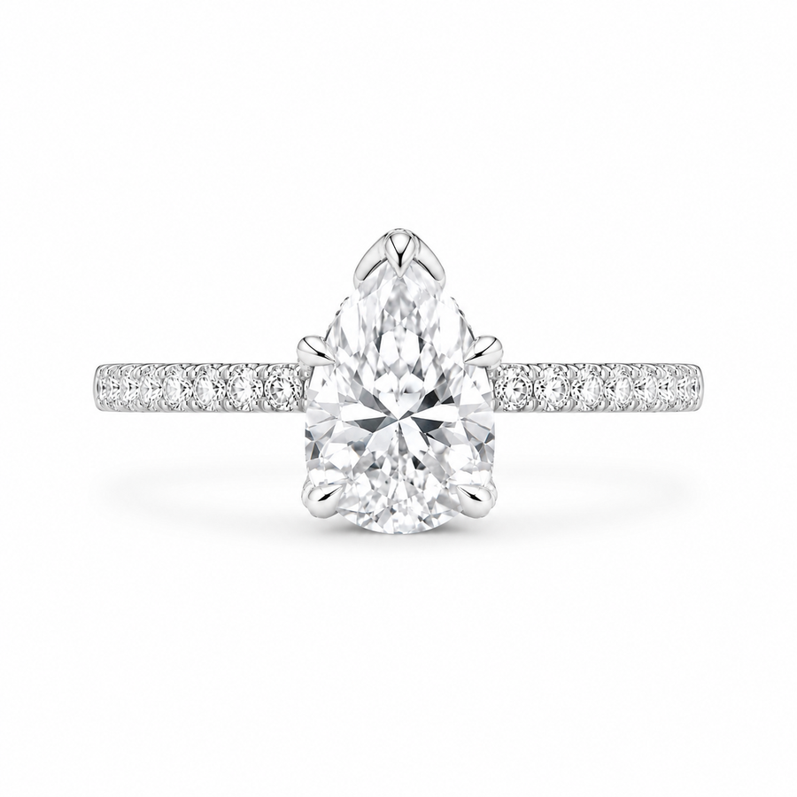 1.51 CT Pear Cut Lab-Grown Diamond Hidden Halo Engagement Ring in 14K White Gold – Timeless Anniversary Design