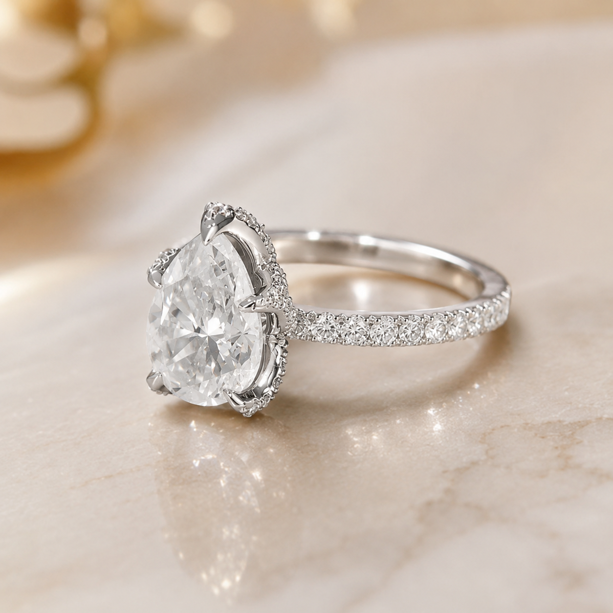 1.51 CT Pear Cut Lab-Grown Diamond Hidden Halo Engagement Ring in 14K White Gold – Timeless Anniversary Design