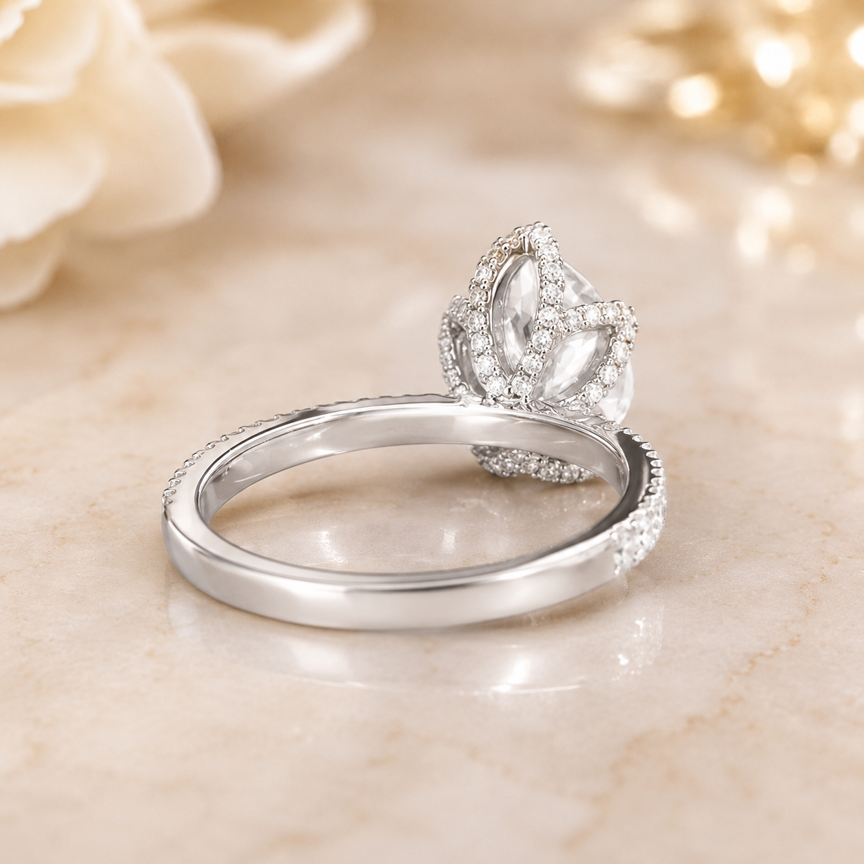 1.51 CT Pear Cut Lab-Grown Diamond Hidden Halo Engagement Ring in 14K White Gold – Timeless Anniversary Design