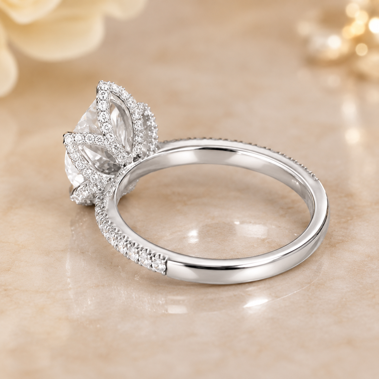 1.51 CT Pear Cut Lab-Grown Diamond Hidden Halo Engagement Ring in 14K White Gold – Timeless Anniversary Design