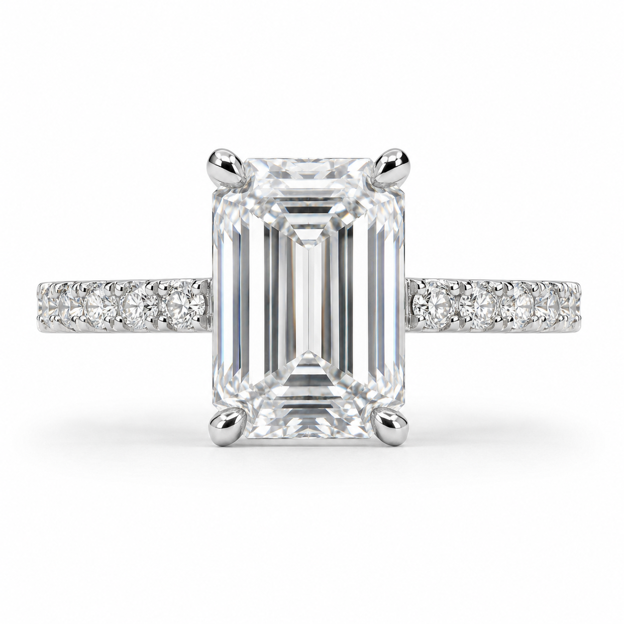 4.00 CT Emerald Cut Lab-Grown Diamond Hidden Halo Engagement Ring in 14K White Gold – Stackable Anniversary Design