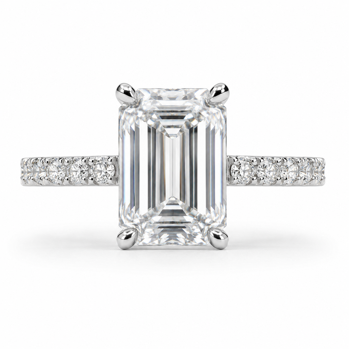 4.00 CT Emerald Cut Lab-Grown Diamond Hidden Halo Engagement Ring in 14K White Gold â€“ Stackable Anniversary Design from Diamond Studio