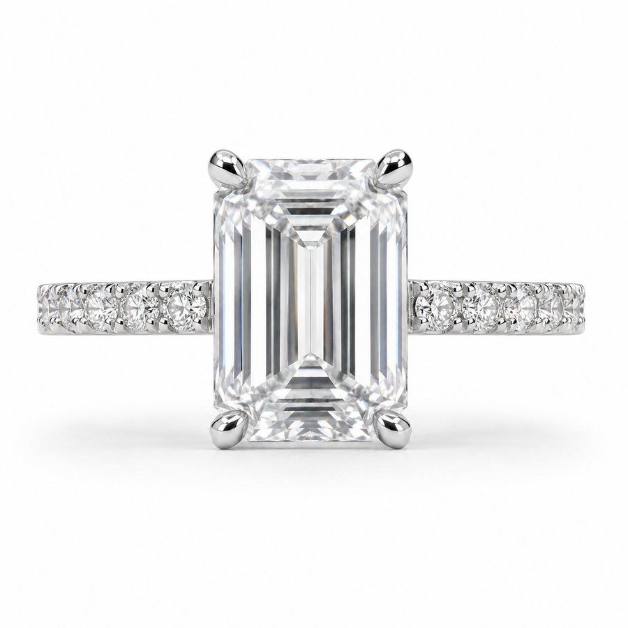 4.00 CT Emerald Cut Lab-Grown Diamond Hidden Halo Engagement Ring in 14K White Gold – Stackable Anniversary Design