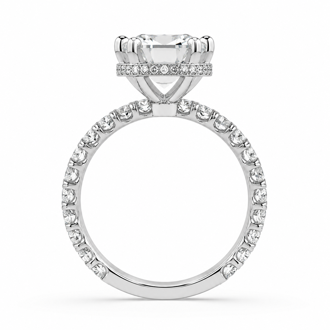 4.00 CT Emerald Cut Lab-Grown Diamond Hidden Halo Engagement Ring in 14K White Gold – Stackable Anniversary Design