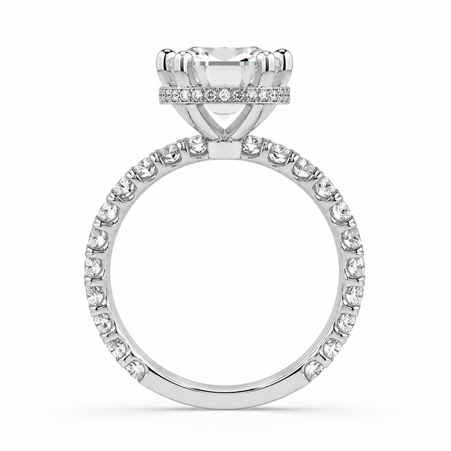 4.00 CT Emerald Cut Lab-Grown Diamond Hidden Halo Engagement Ring in 14K White Gold – Stackable Anniversary Design