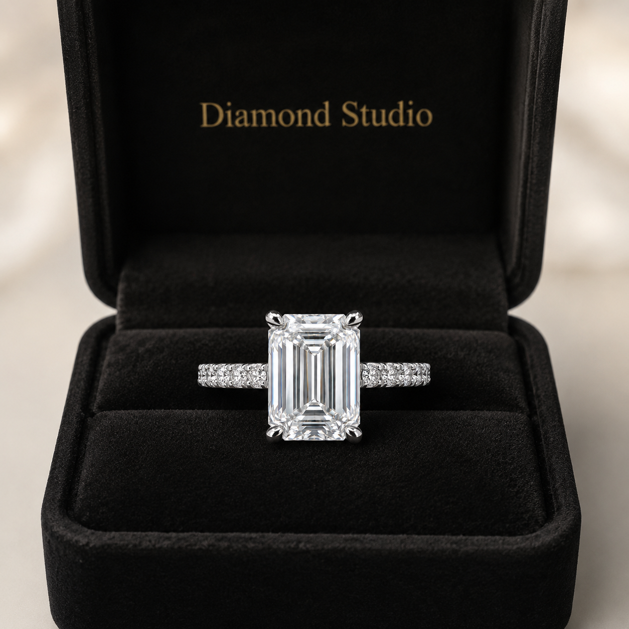 4.00 CT Emerald Cut Lab-Grown Diamond Hidden Halo Engagement Ring in 14K White Gold – Stackable Anniversary Design