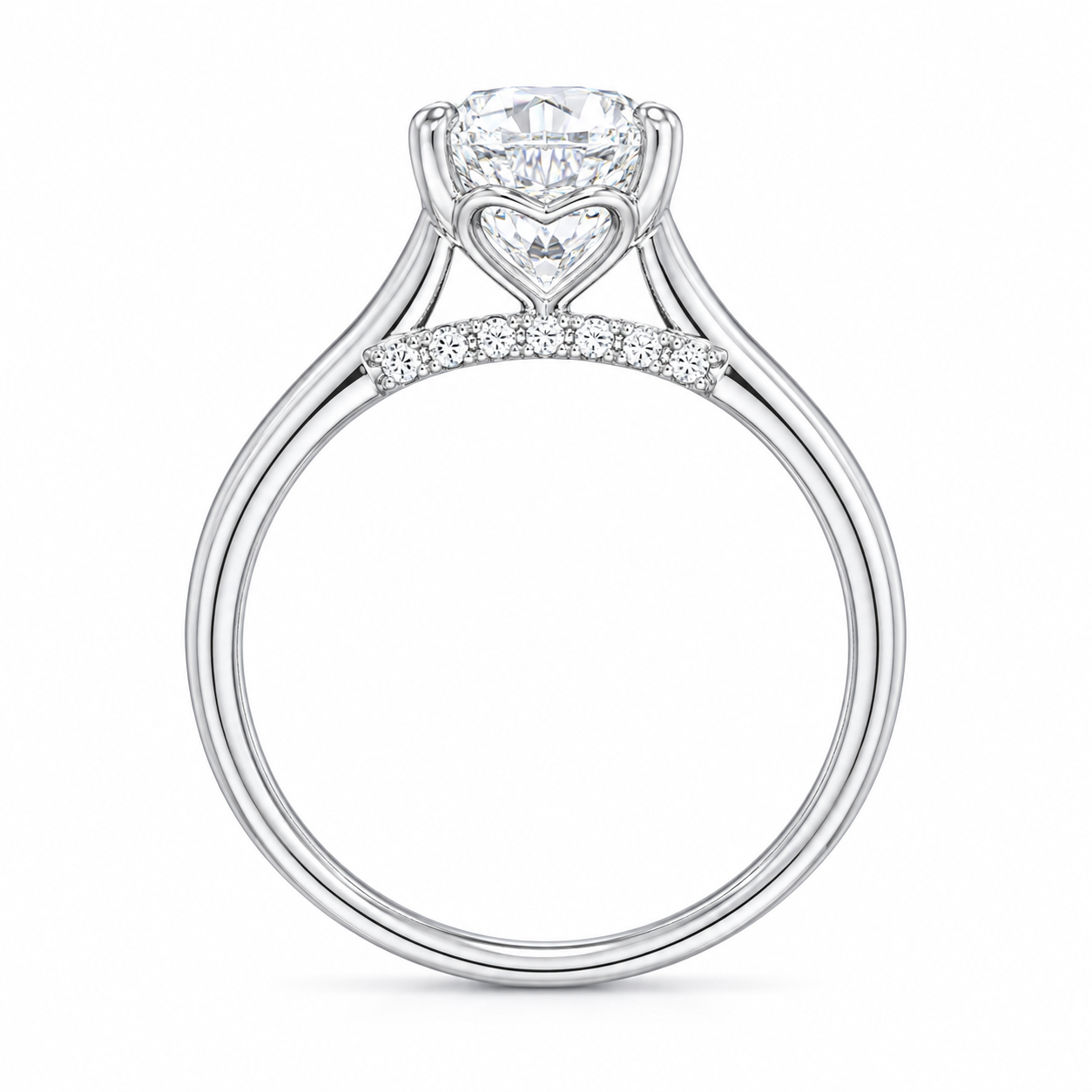 3.00 CT Oval Lab-Grown Diamond Hidden Halo Engagement Ring in 14K White Gold – Hidden Heart Detail Pavé Bridge Design