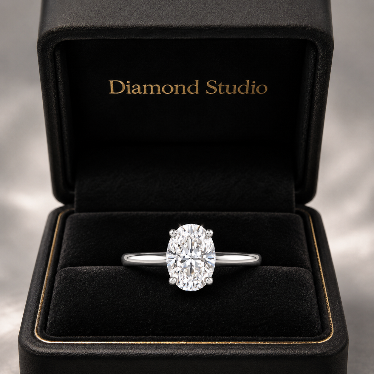 3.00 CT Oval Lab-Grown Diamond Hidden Halo Engagement Ring in 14K White Gold – Hidden Heart Detail Pavé Bridge Design