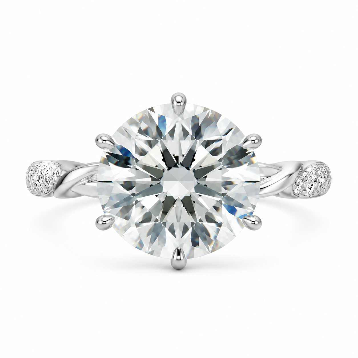 3.00 CT Round Lab-Grown Diamond Hidden Halo Engagement Ring in 14K White Gold – Lotus Floral Infinity Twist Vine Band Design