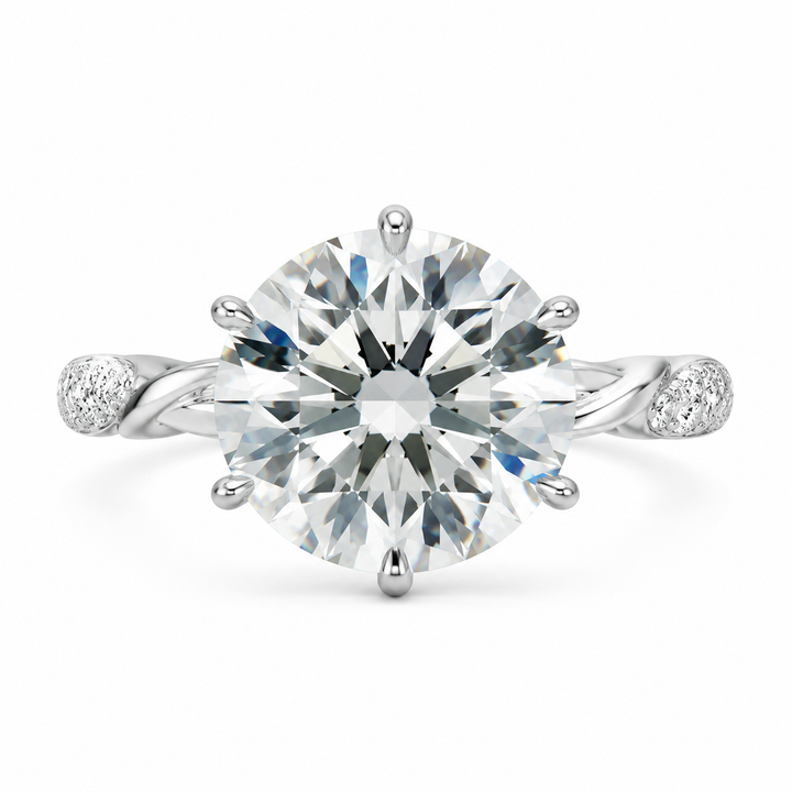 3.00 CT Round Lab-Grown Diamond Hidden Halo Engagement Ring in 14K White Gold â€“ Lotus Floral Infinity Twist Vine Band Design from Diamond Studio
