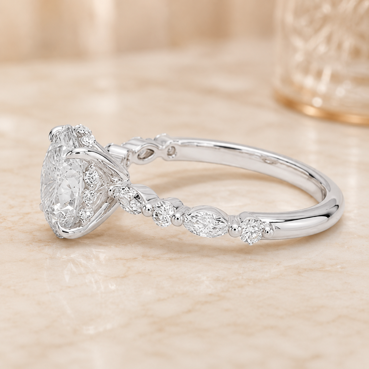 2.50 CT Versailles Lab-Grown Diamond Hidden Halo Engagement Ring in 14K White Gold – Luxury Cathedral Design