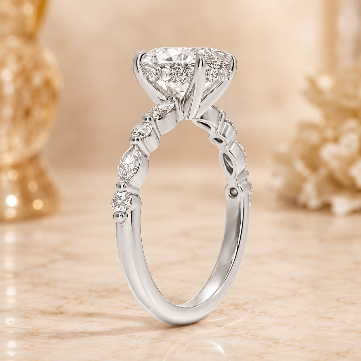 2.50 CT Versailles Lab-Grown Diamond Hidden Halo Engagement Ring in 14K White Gold – Luxury Cathedral Design