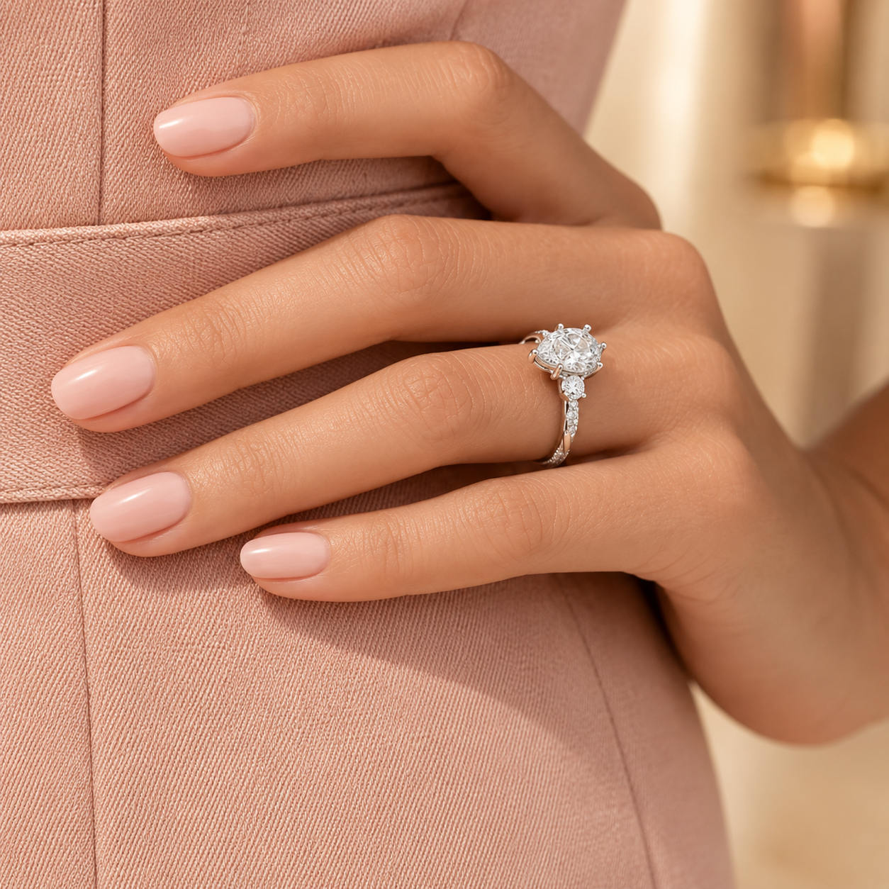 3.00 CT Pear Lab-Grown Diamond Hidden Halo Three Stone Engagement Ring in 14K White Gold – Petite Twisted Vine Design