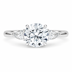 2.00 CT Pear Lab-Grown Diamond Hidden Halo Three Stone Engagement Ring in 14K White Gold – Petal Inspired Botanical Design