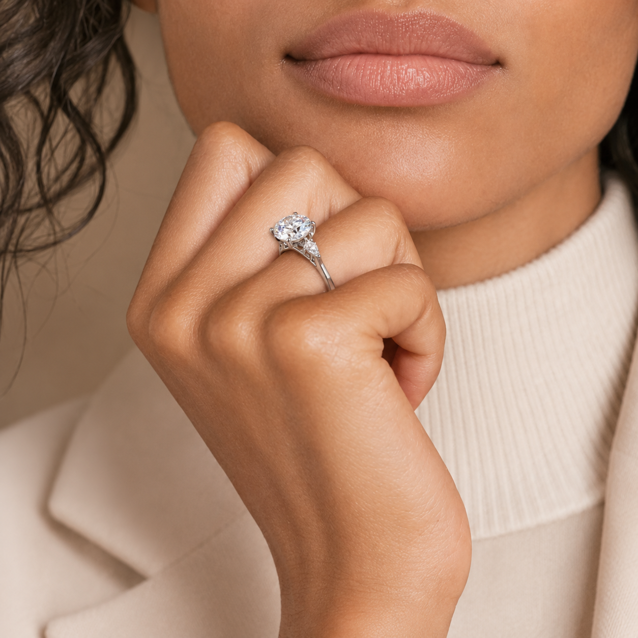 2.00 CT Pear Lab-Grown Diamond Hidden Halo Three Stone Engagement Ring in 14K White Gold – Petal Inspired Botanical Design