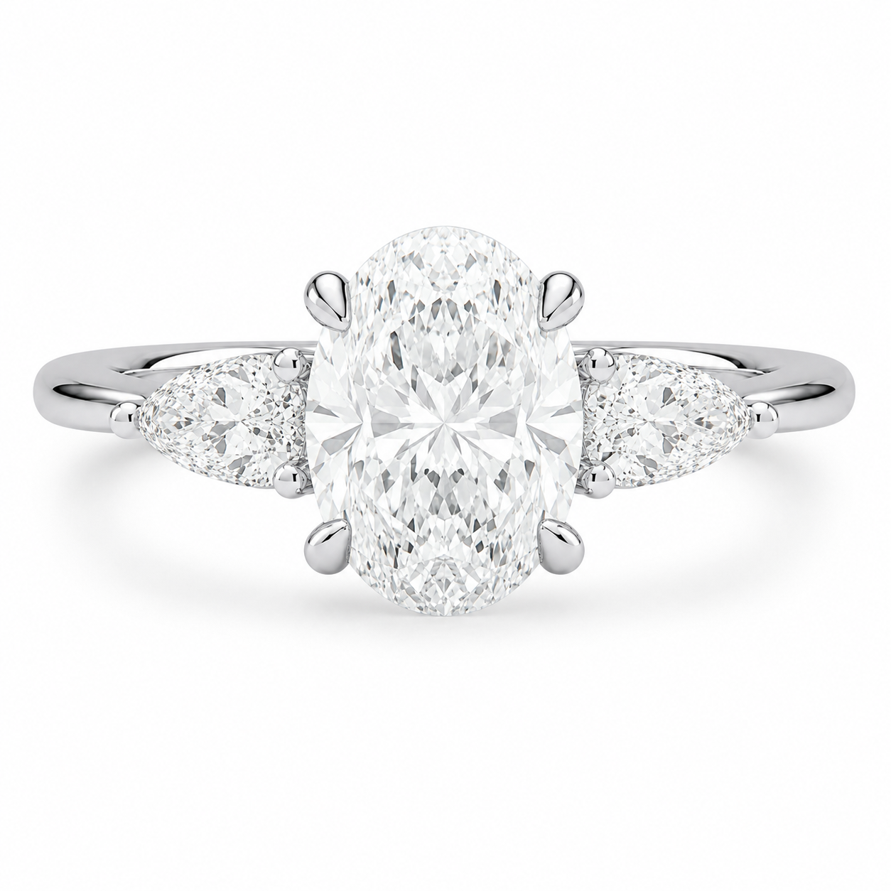2.00 CT Oval Lab-Grown Diamond Hidden Halo Three-Stone Engagement Ring in 14K White Gold – Adorned Opera Design