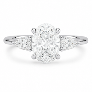 2.00 CT Oval Lab-Grown Diamond Hidden Halo Three-Stone Engagement Ring in 14K White Gold – Adorned Opera Design