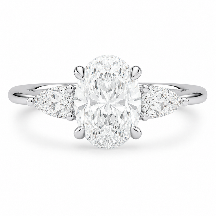 2.00 CT Oval Lab-Grown Diamond Hidden Halo Three-Stone Engagement Ring in 14K White Gold â€“ Adorned Opera Design from Diamond Studio