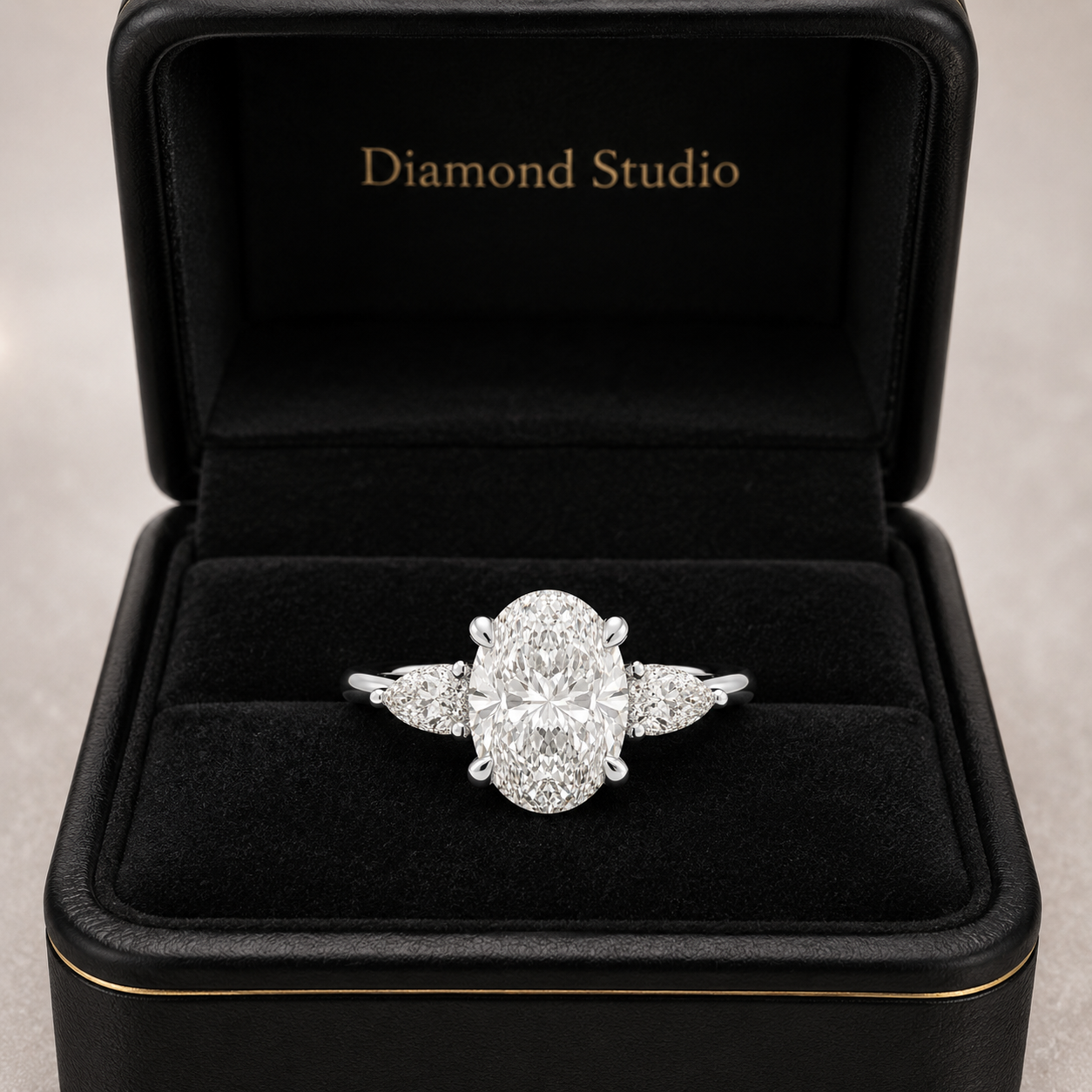 2.00 CT Oval Lab-Grown Diamond Hidden Halo Three-Stone Engagement Ring in 14K White Gold – Adorned Opera Design