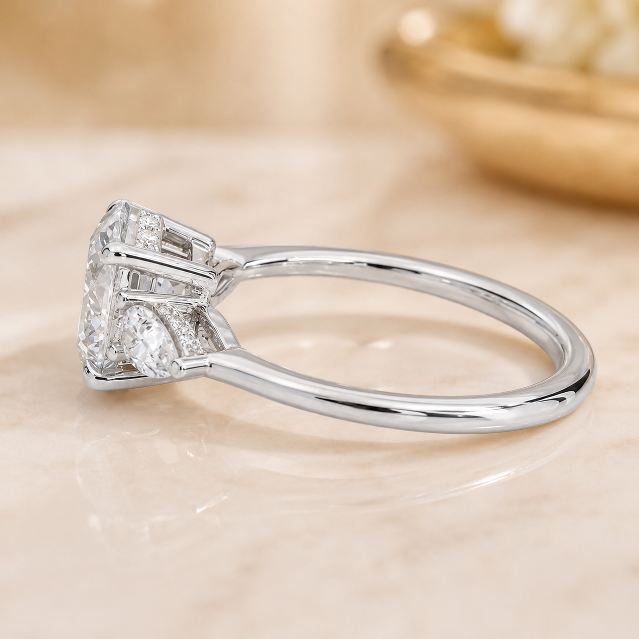2.00 CT Oval Lab-Grown Diamond Hidden Halo Three-Stone Engagement Ring in 14K White Gold – Adorned Opera Design