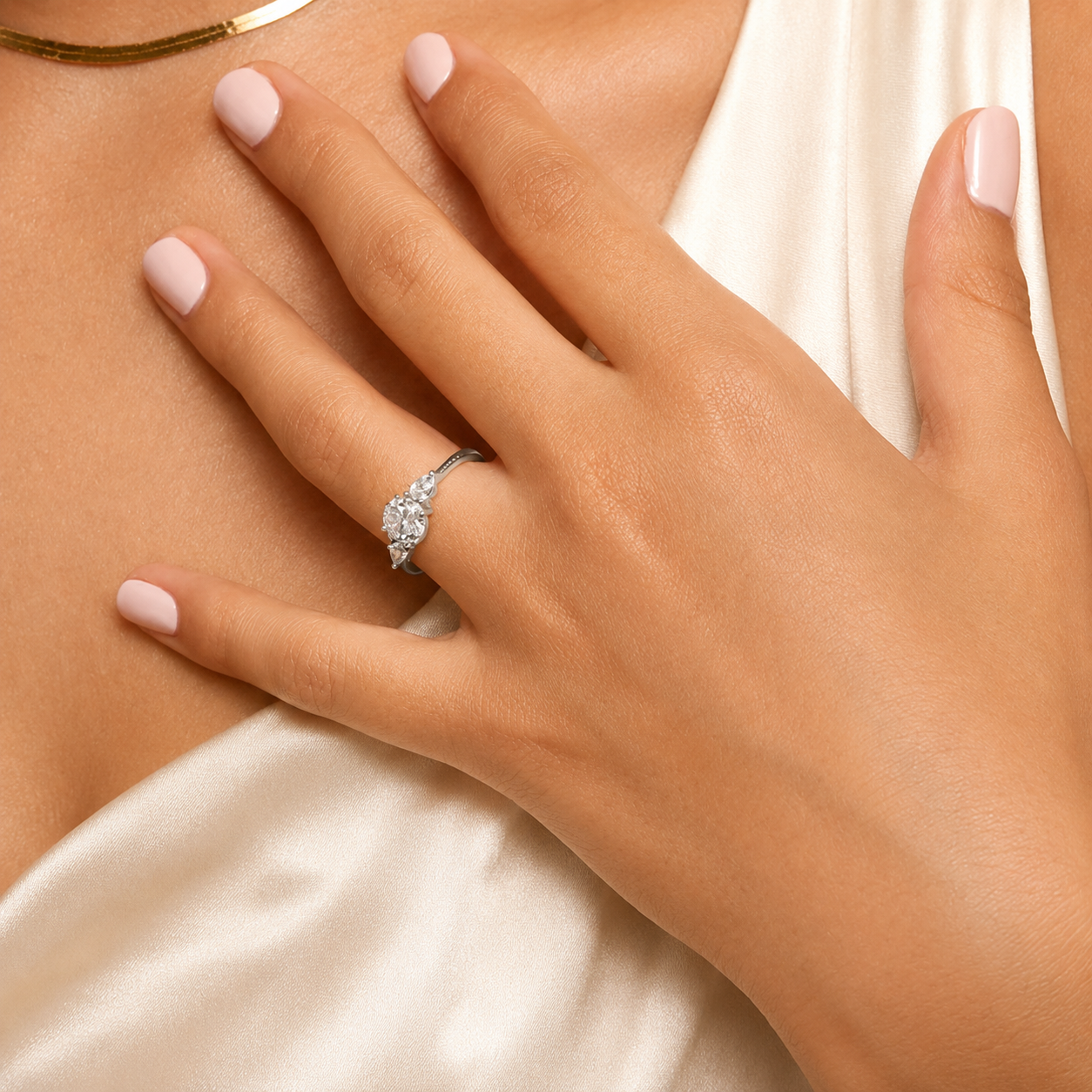 2.00 CT Oval Lab-Grown Diamond Hidden Halo Three-Stone Engagement Ring in 14K White Gold – Adorned Opera Design