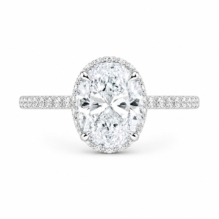 4.00 CT Oval Lab-Grown Diamond Hidden Halo Engagement Ring in 14K White Gold â€“ Gala PavÃ© Halo Design from Diamond Studio