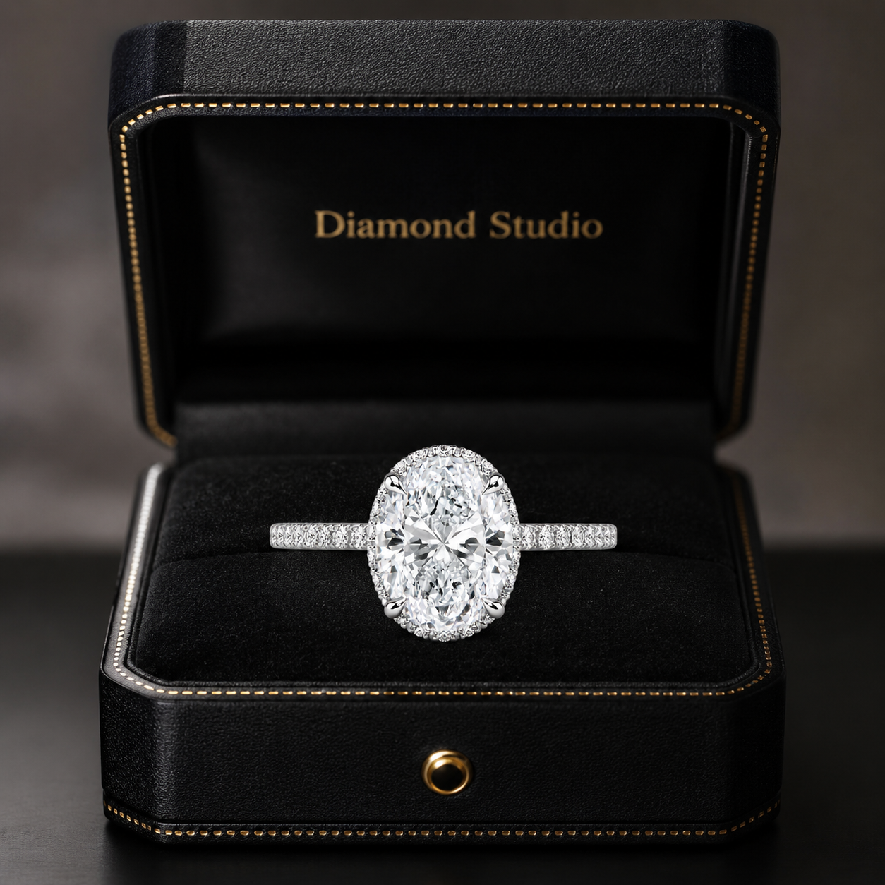 4.00 CT Oval Lab-Grown Diamond Hidden Halo Engagement Ring in 14K White Gold – Gala Pavé Halo Design