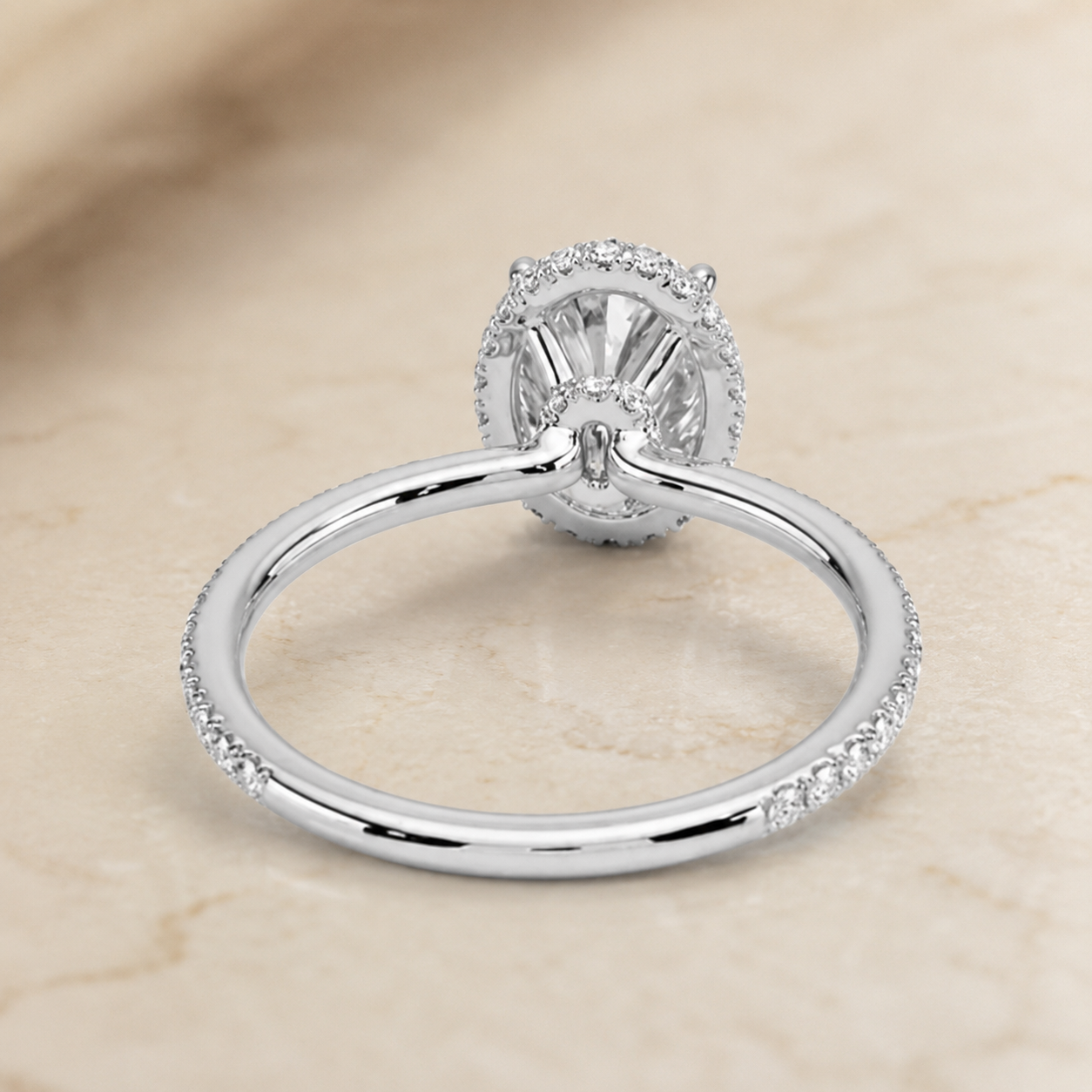 4.00 CT Oval Lab-Grown Diamond Hidden Halo Engagement Ring in 14K White Gold – Gala Pavé Halo Design