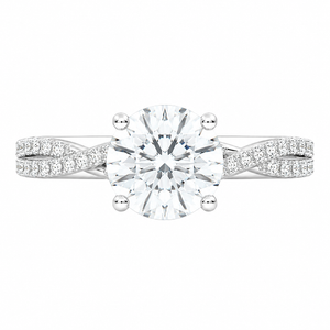 4.00 CT Round Lab-Grown Diamond Petite Twisted Vine Engagement Ring in 14K White Gold – Scalloped Pavé Solitaire Design