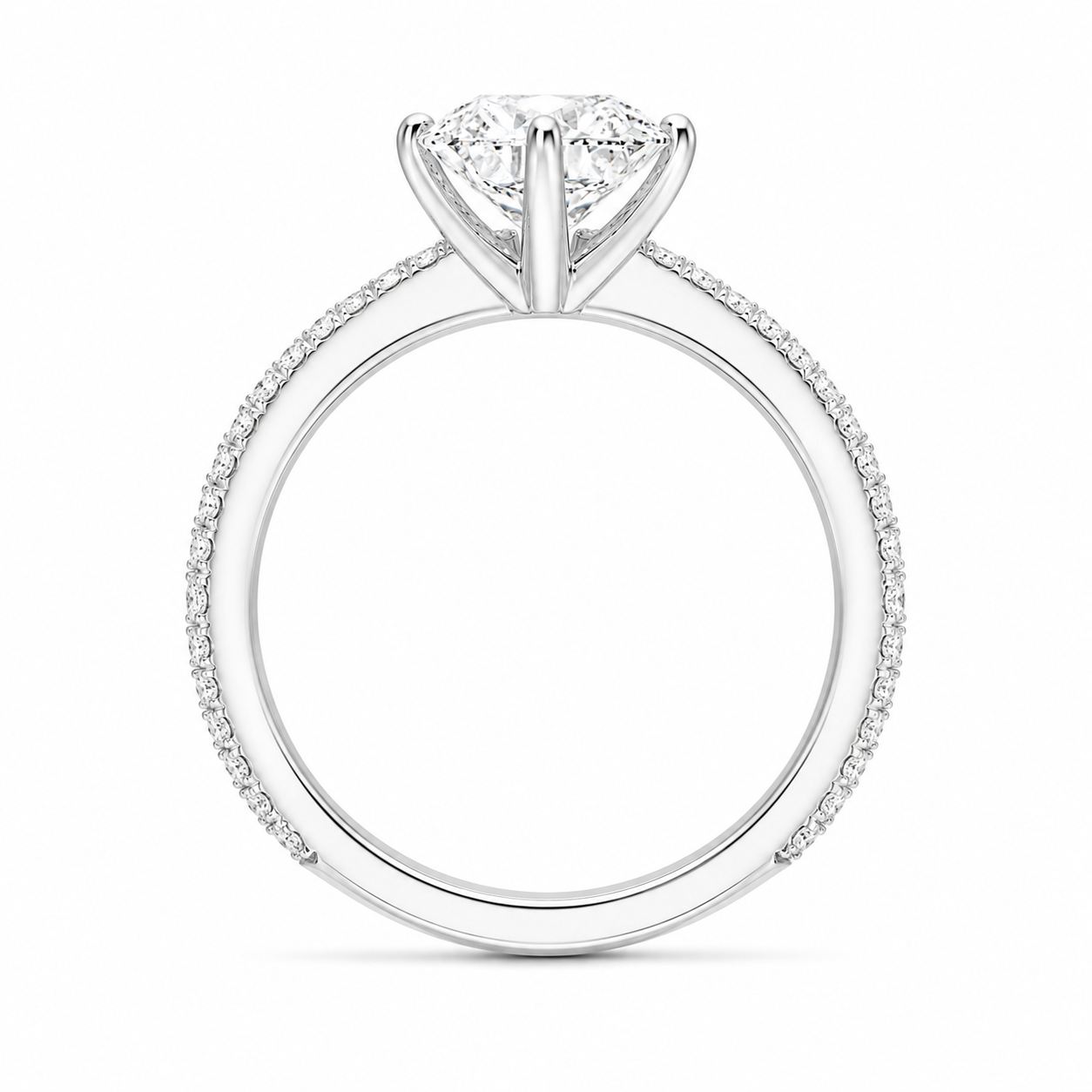 4.00 CT Round Lab-Grown Diamond Petite Twisted Vine Engagement Ring in 14K White Gold – Scalloped Pavé Solitaire Design