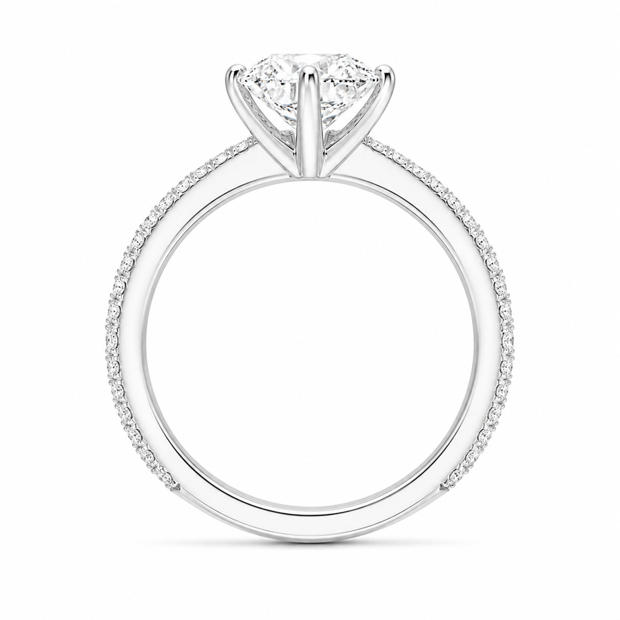 4.00 CT Round Lab-Grown Diamond Petite Twisted Vine Engagement Ring in 14K White Gold – Scalloped Pavé Solitaire Design