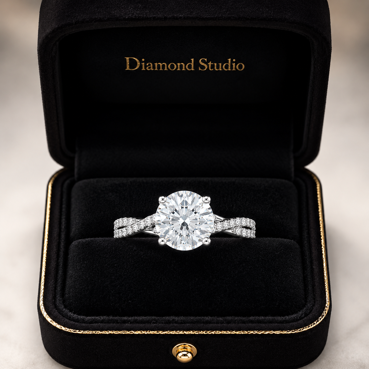 4.00 CT Round Lab-Grown Diamond Petite Twisted Vine Engagement Ring in 14K White Gold – Scalloped Pavé Solitaire Design