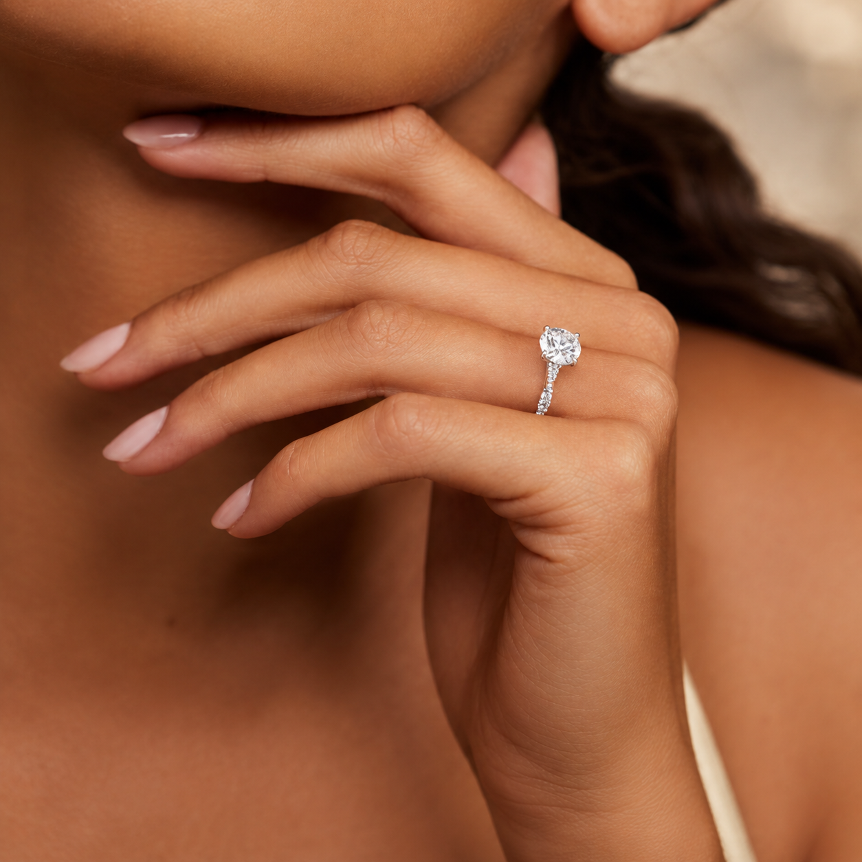 4.00 CT Round Lab-Grown Diamond Petite Twisted Vine Engagement Ring in 14K White Gold – Scalloped Pavé Solitaire Design