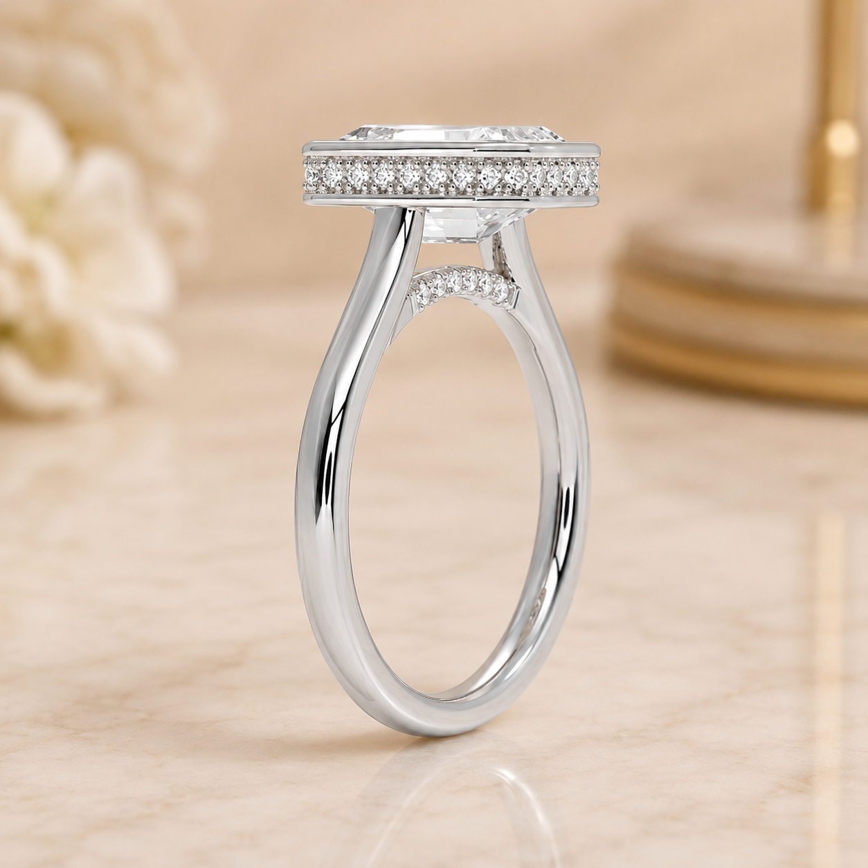 3.00 CT Luna Lab-Grown Diamond Hidden Halo Engagement Ring in 14K White Gold – Elegant Solitaire Design