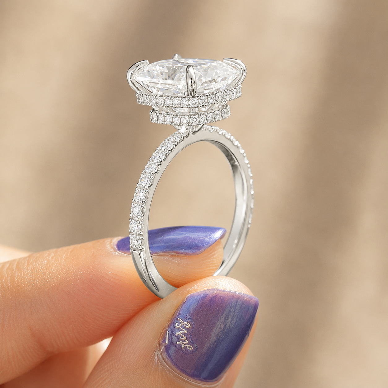 4.00 CT Radiant Cut Lab-Grown Diamond Double Hidden Halo Engagement Ring in 14K White Gold – Art Deco Solitaire Design