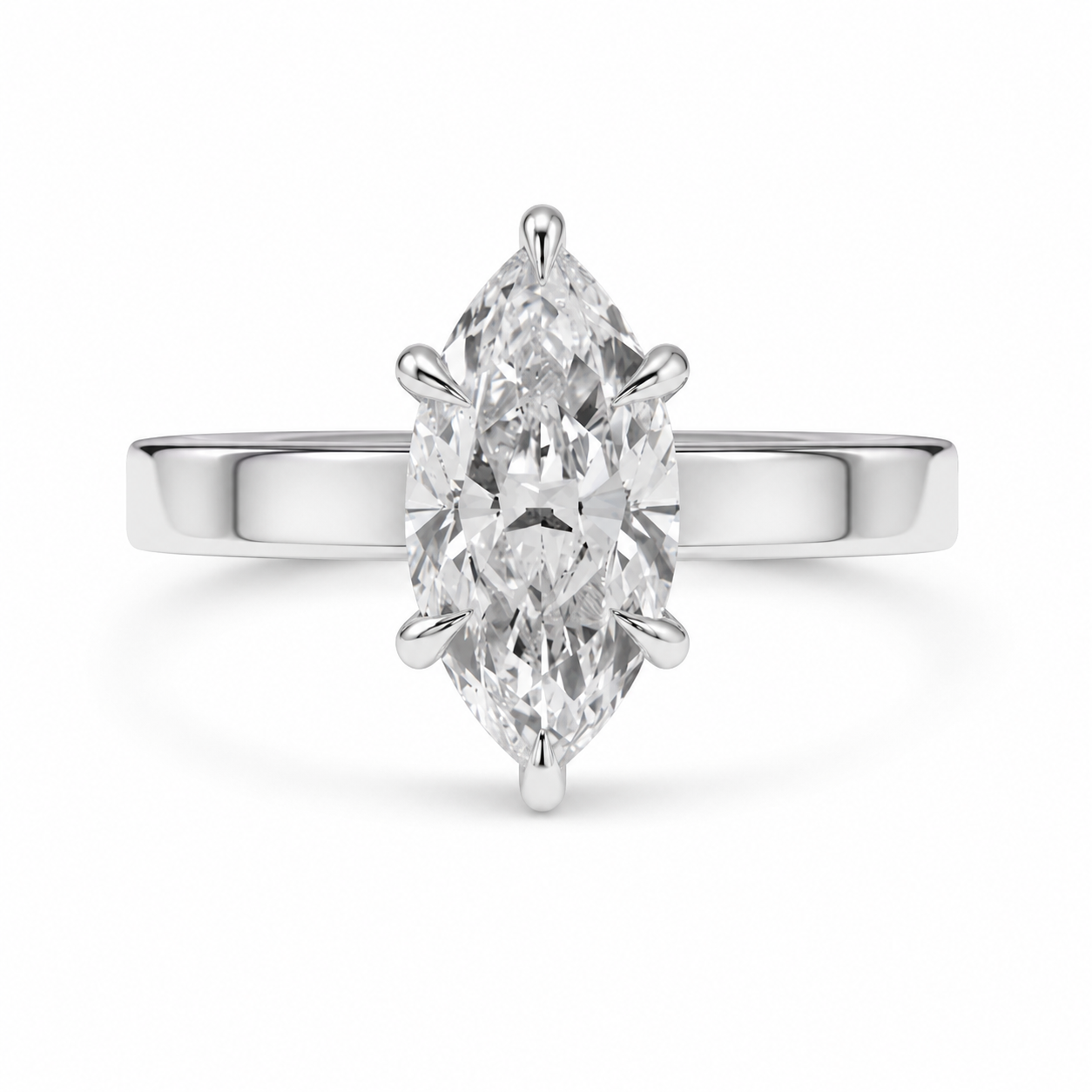 3.30 CT Marquise Lab-Grown Diamond Hidden Halo Engagement Ring in 14K White Gold – Wide Band Design | IGI Certified