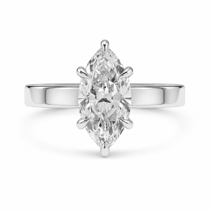 3.30 CT Marquise Lab-Grown Diamond Hidden Halo Engagement Ring in 14K White Gold â€“ Wide Band Design | IGI Certified from Diamond Studio