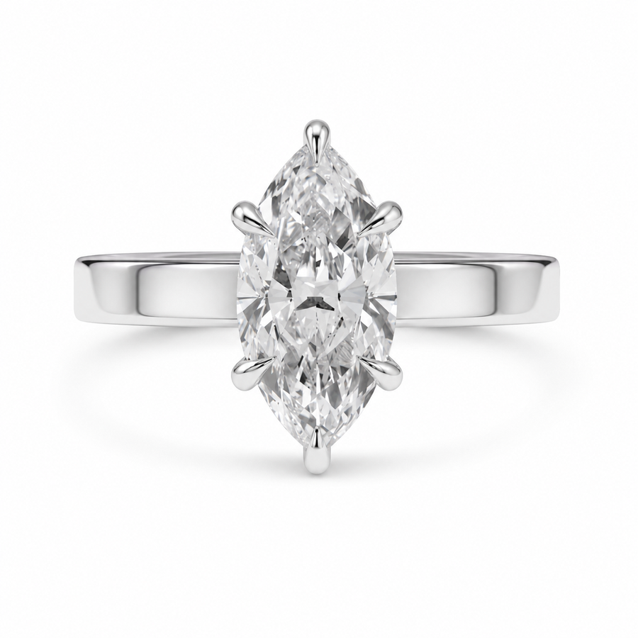 3.30 CT Marquise Lab-Grown Diamond Hidden Halo Engagement Ring in 14K White Gold – Wide Band Design | IGI Certified