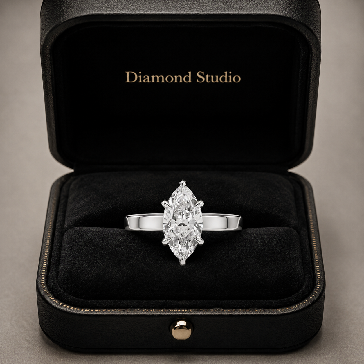 3.30 CT Marquise Lab-Grown Diamond Hidden Halo Engagement Ring in 14K White Gold – Wide Band Design | IGI Certified