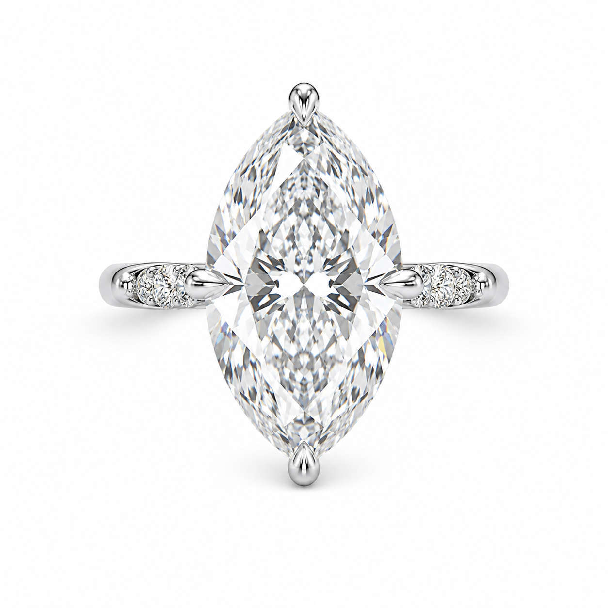 3.00 CT Marquise Lab-Grown Diamond Hidden Halo Engagement Ring in 14K White Gold – Pavé Cathedral Solitaire Design