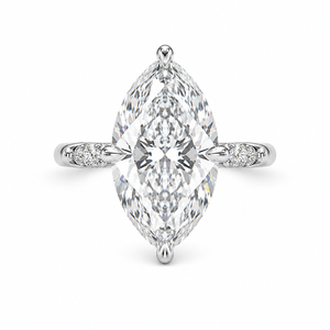 3.00 CT Marquise Lab-Grown Diamond Hidden Halo Engagement Ring in 14K White Gold – Pavé Cathedral Solitaire Design