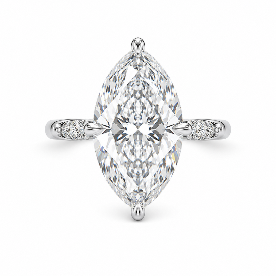 3.00 CT Marquise Lab-Grown Diamond Hidden Halo Engagement Ring in 14K White Gold – Pavé Cathedral Solitaire Design