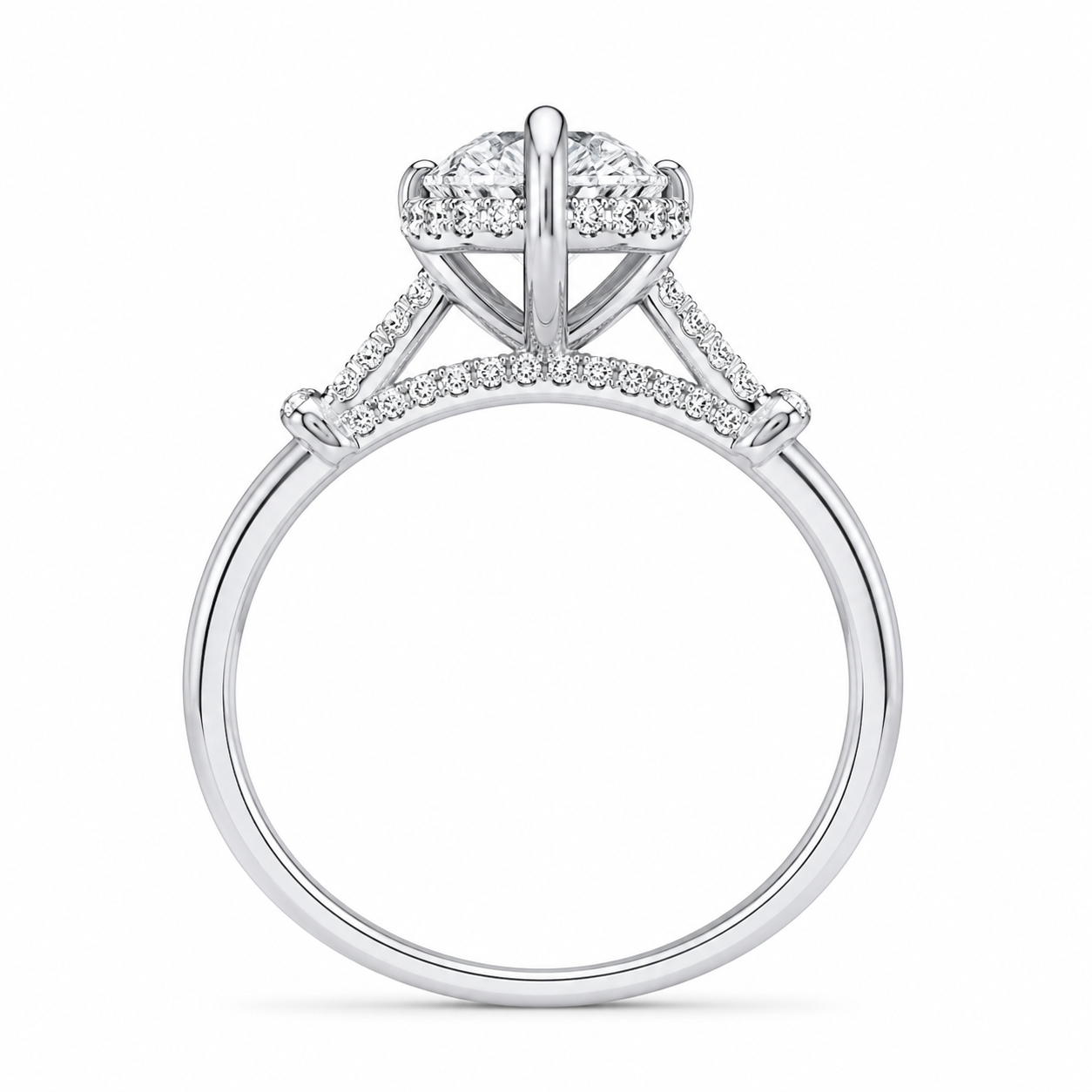 3.00 CT Marquise Lab-Grown Diamond Hidden Halo Engagement Ring in 14K White Gold – Pavé Cathedral Solitaire Design