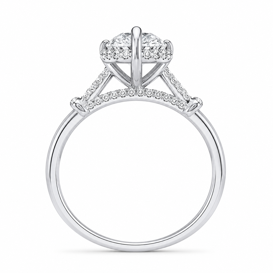 3.00 CT Marquise Lab-Grown Diamond Hidden Halo Engagement Ring in 14K White Gold – Pavé Cathedral Solitaire Design