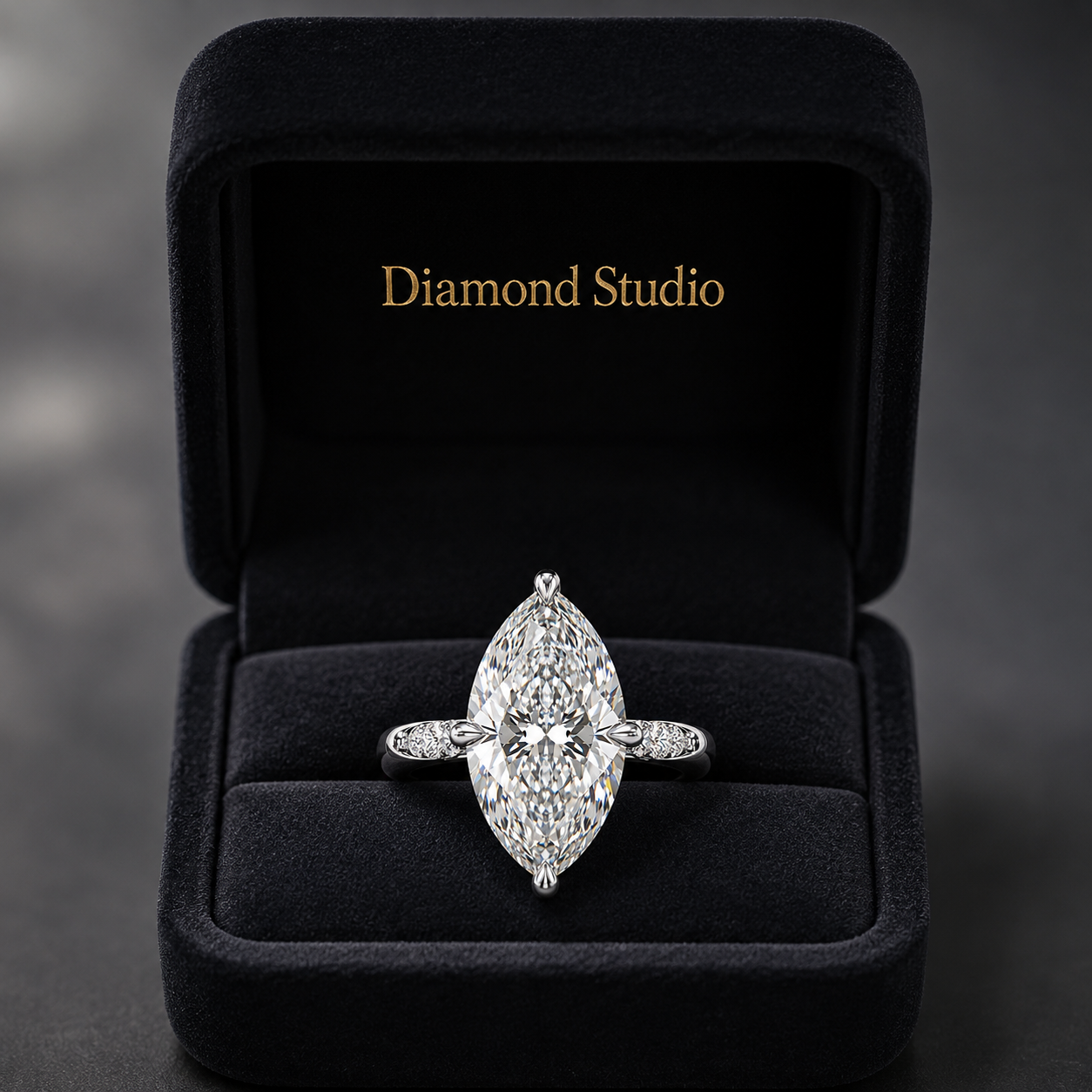 3.00 CT Marquise Lab-Grown Diamond Hidden Halo Engagement Ring in 14K White Gold – Pavé Cathedral Solitaire Design