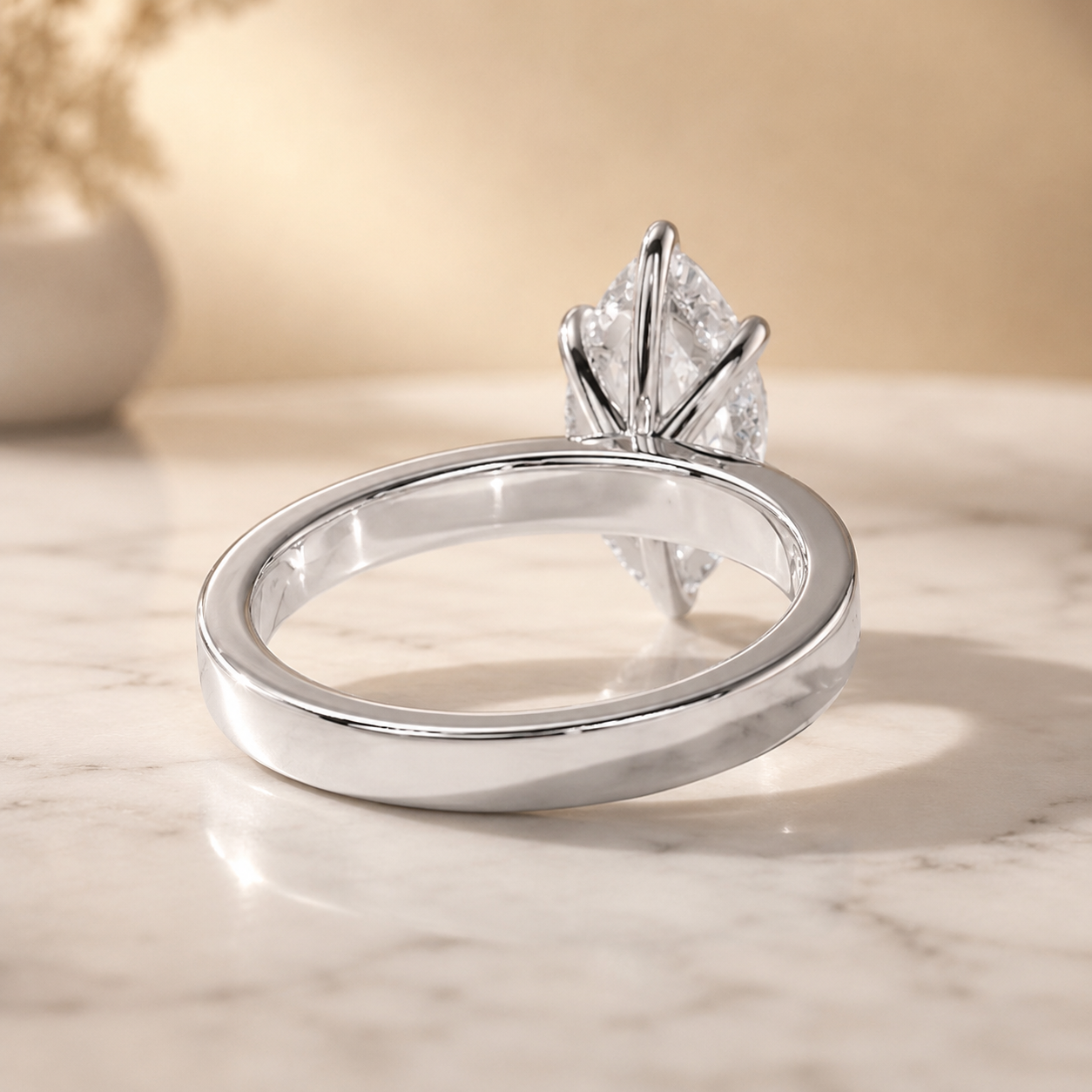 3.30 CT Marquise Lab-Grown Diamond Hidden Halo Engagement Ring in 14K White Gold – Wide Band Design | IGI Certified