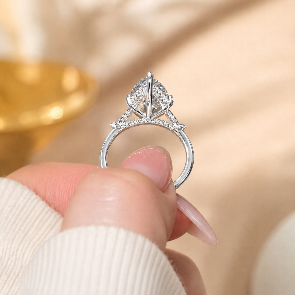 3.00 CT Marquise Lab-Grown Diamond Hidden Halo Engagement Ring in 14K White Gold – Pavé Cathedral Solitaire Design